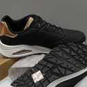 Skechers Women's Uno - Shimmer Away Wedge Slip-on Fashion Sneakers (8 Wide, Black/White)