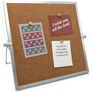 Desktop Cork Board, Double Sided Bulletin Board Message Board with 15 PCS Push Pins, Decorative Pin Board Perfect for Home School Office Decor