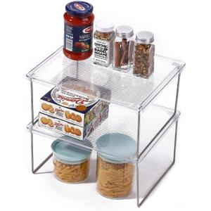 IVYHOME Pantry Organizer, Cabinet Storage Shelf Rack, Stackable Kitchen Cabinet, Foldable Countertop Shelf Organizer, Pack of 2 