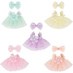 5 Sets Doll Dress Outfits for 17cm Dolls, Colorful Flower Polka-Dot Gauze Dresses with Bows Luxury Fashion Doll Clothes Skirt Accessories for Girls Designer (No Dolls)