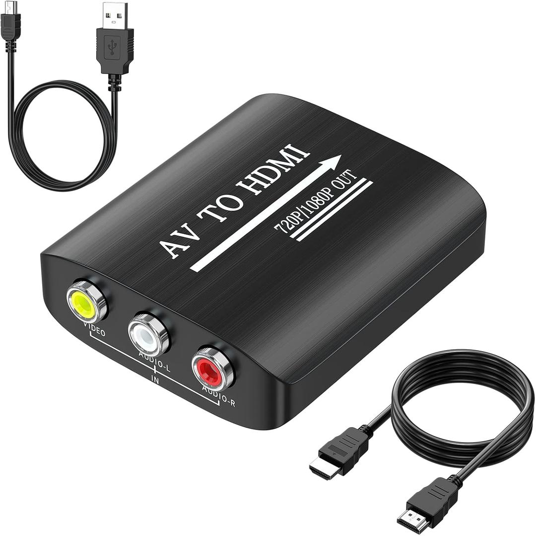 GINGIN RCA to HDMI,AV to HDMI Converter,Composite to HDMI Converter Compatible with WII,PS One,PS2,PS3,STB,Xbox,VHS,VCR,Blue-Ray DVD,with 3.3ft HDMI Cable