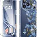 GVIEWIN for iPhone 17 Pro Case with Screen Protector, Upgraded [Full Camera Protection] [Non Yellowing] Floral Slim Shockproof Clear Women Phone Cover for iPhone 17 Pro 6.3" (Aconite/Blue)