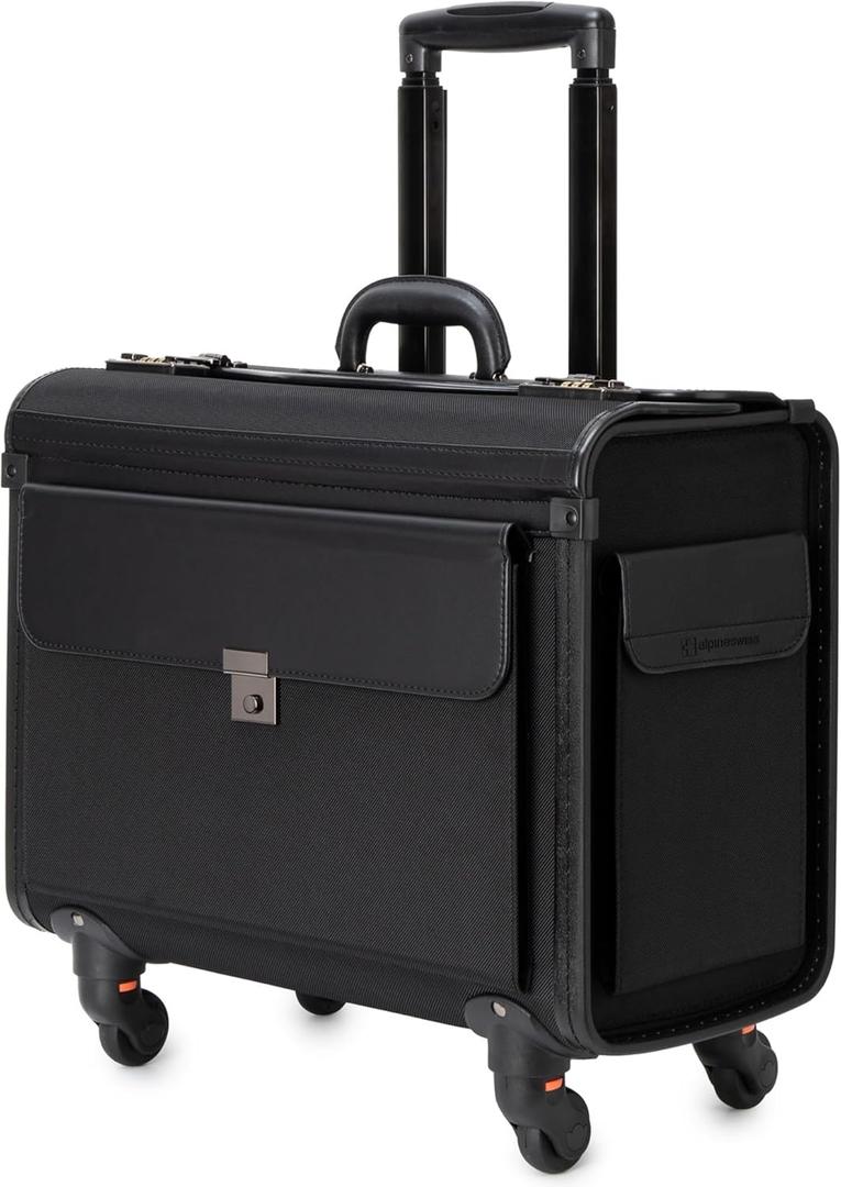 Alpine Swiss Wheeled Briefcase | Rolling Briefcase Locking Telescopic Handle 4 Replaceable Wheels | Pilot Lawyer Litigator Attache Case | 17 Laptop Compartment | Dual Combo Locks | Organizer Pockets (One Size, Black)