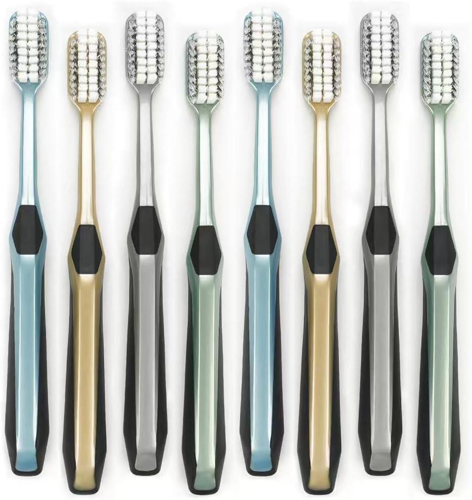 Toothbrush for Adult, Manual Wider Head Tooth Brush with Tongue and Cheek Cleaner, Hard Bristles, 8 Count, More Efficient and Deeper Cleaning