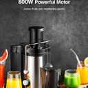 Qcen Juicer Machine, 800W Centrifugal Juicer Extractor with Wide Mouth 3 Feed Chute for Fruit Vegetable, Easy to Clean, Stainless Steel, BPA-free (Black)