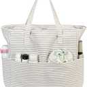 LEDAOU Beach Bag Waterproof Sandproof Women Beach Tote Pool Bag with Zipper for Swim Gym Grocery Travel with Wet Pocket | Sandproof, with Zipper, for Gym, Grocery, Travel, with Wet Pocket (Khaki Stripe)