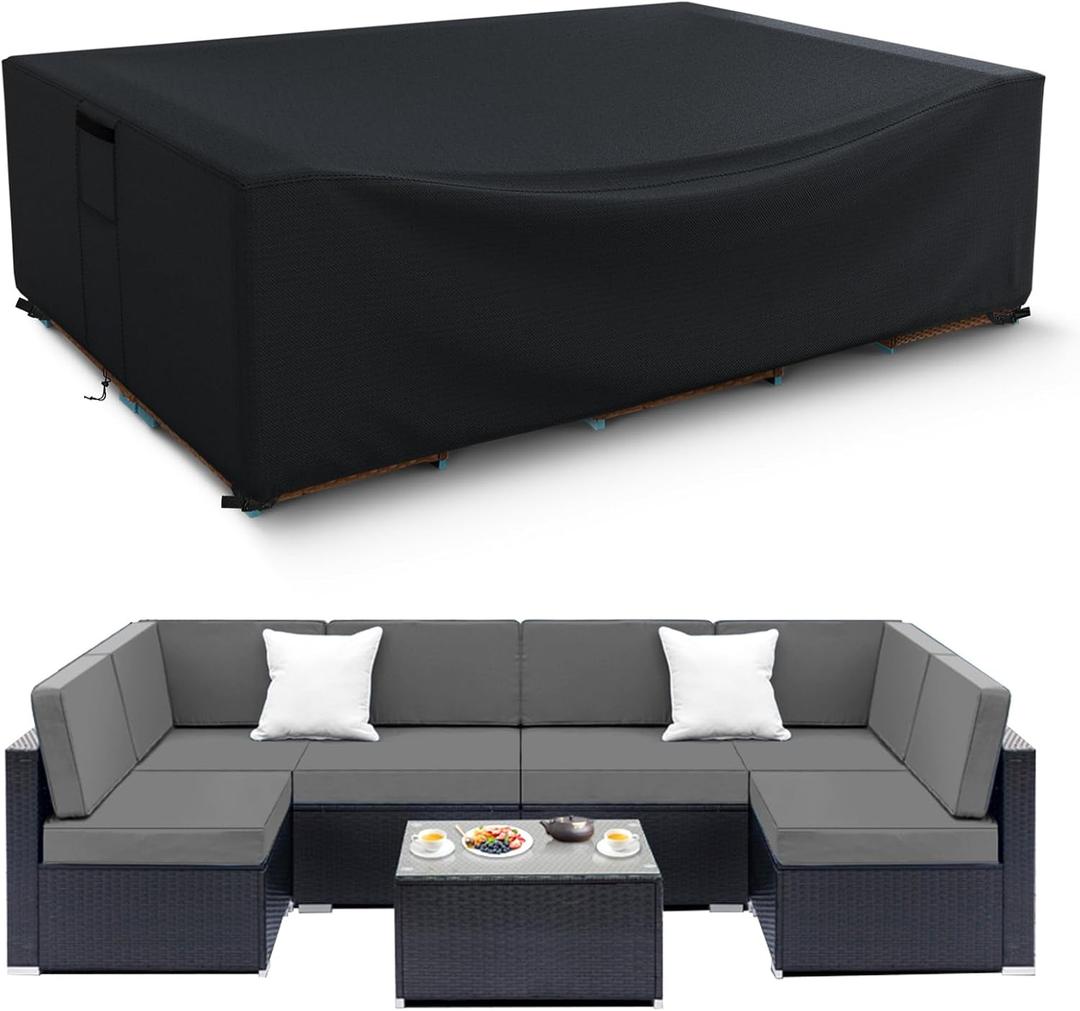 Patio Furniture Covers Waterproof, Heavy Duty 600D Outdoor Furniture Covers for Outside Sectional Sofa Set,Tear Resistance and Anti-UV, Black,108"L x 82"W x 28"H