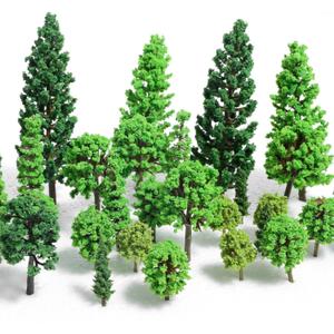 32 Pcs Mixed Model Trees 0.7 to 4.45 Inch Miniature Trees Train Scenery Diorama Tree Railroad Architecture Fake Tree for DIY Crafts, Building Model, Scenery Landscape, Natural Green