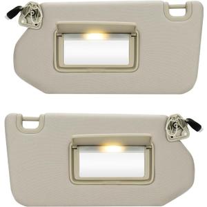 Pair of Left and Right Side Beige Sun Visor Fit for Nissan Pathfinder 2013-2018 Fit for Infiniti QX60 2014-2017, Sunvisor Replacement for 96401-9PB0A, 96400-9PB0A, with Makeup Mirror and with Light