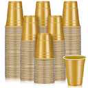 Lounsweer 100 Pcs 16 oz Disposable Party Cups Plastic Heavy Duty Drinking Water Cups for Graduation Baby Shower Wedding BBQ Birthday Picnic Party Supplies(Gold)