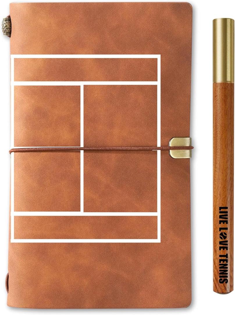 InnoBeta Tennis Gifts for Tennis Lovers, Journal Notebook with Pen, Refillable Sketchbook, Travel Diary, Lined Planner, 7x5 Inches - Clay Court (Brown)