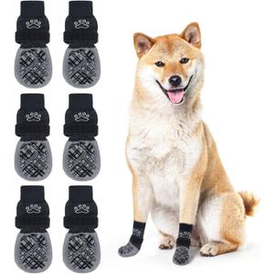 BEAUTYZOO Dog Socks to Prevent Licking for Hardwood Floors -Dog Boots Shoes for Small Medium Large Dogs -Double Side Grips Traction Control Anti Slip Socks for Puppy Doggie Senior Dog, Paw Protector (Black and Gray)