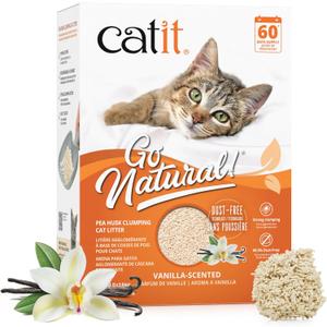 Catit - Go Natural Pea Husk Clumping Cat Litter - Dust Free, Easy Cleaning & Scooping, Flushable Kitty Litter with Odor Control & Subtle Fragrance - 12.3 Lbs, Vanilla Scented