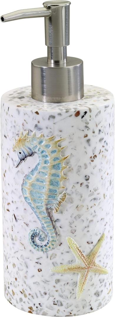 Avanti Linens - Soap Dispenser/Lotion Pump, Resin Bathroom Accessories, Guest Bathroom Essentials, Sea Inspired Bathroom Decor (Coastal Terrazo Collection)