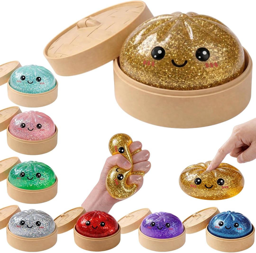 Glitter Dumpling Squishy Mystery Box Squeeze Toy, Easter Squishy Dumpling Fidget Toys for Adults, Stress Relief Sensory Toy(Gold)