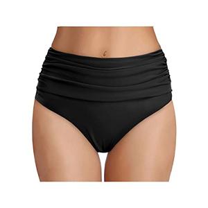 Tempt Me Women's Black High Waisted Bikini Bottom Tummy Control Ruched Bathing Suit Swim Bottom M