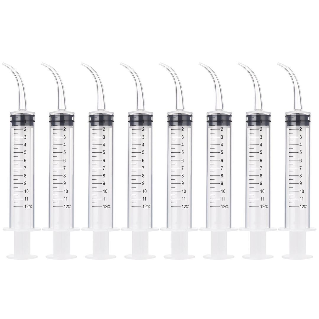 TecUnite 8 Pcs Syringe 12cc Dental Irrigation Syringe with Curved Tip for Wisdom Teeth Measurement Disposable Water Oral Mouth Liquid Tonsil Stone Squirt Mouthwash Cleaner Syringes