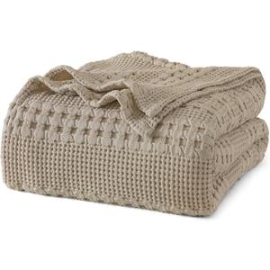 PHF 100% Cotton Waffle Weave Blanket King Size, Soft Lightweight Breathable Cozy Summer Blankets for Bed, Luxury Aesthetic Woven Bedding for Home Decor, 108"x90", Simply Taupe
