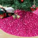 Hot Pink Christmas Tree Skirt Sequin 60 Inch Tree Skirt Large Velvet Christmas Tree Skirt Sparkle Fuchsia Xmas Tree Skirts Metallic Christmas Tree Base Cover Skirt for Fall Party Santa Decor
