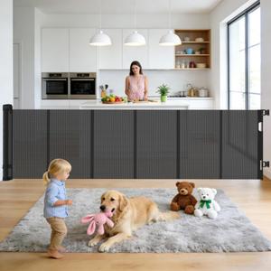 Retractable Baby and Dog Gate 55 Inch Wide 33 Inch Tall Black
Screw Mounted, Two Step Lock, Anti Scratch Mesh, No Bottom Bar, Anti Sagging, Indoor Outdoor Use, Doorways Hallways Patios