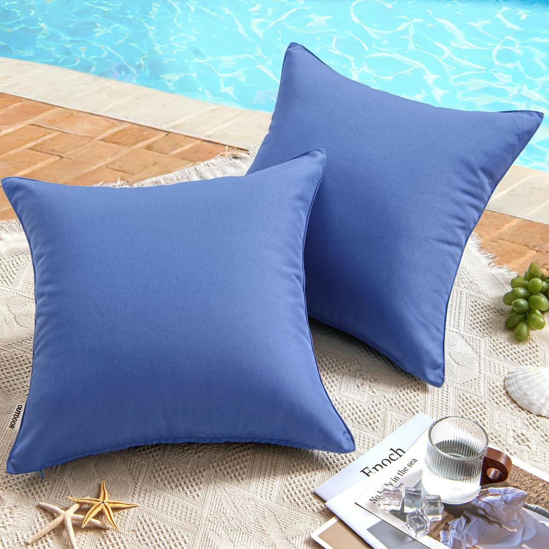 MIULEE Pack of 2 Decorative Outdoor Waterproof Pillow Covers Square Garden Cushion Sham Throw Pillowcase Shell for Spring Patio Tent Couch 18x18 Inch Royal Blue