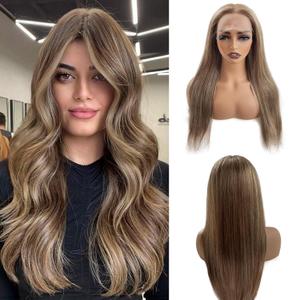 Belaved Balayage Wig Human Hair 13x4 Straight Lace Front 24 Inch Highlights Ombre Light Brown with Ash Blonde HD Lace Frontal Wig Human Hair, Glueless Pre Plucked Bleached Knots with Natural Hairline (#13x4Highlights 6T6P18)