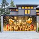 13x6ft Happy New Year Garage Door Banner Golden LettersBackdrop New Year's Eve Garage Door Cover Decoration for Celebration Party Indoor Outdoor House Wall Background Decor