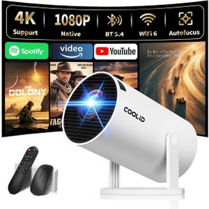 [Built-in Apps & 2026 Upgraded] Mini Projector Support 4K 1080P Auto Keystone 180 Rotatable with WiFi 6 and Bluetooth 5.4, Projector Portable Compatibile with HDMI/TV Stick/Memory Stick/Laptop-White