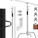 Heavy Duty C Stand 10.8ft/330cm with Boom Arm 100% Stainless Steel Photography Sturdy C-Stand with Carry Bag Sandbag 3*Clip 2*Grip Head for Photography Studio Video Monolight Softbox Shooting