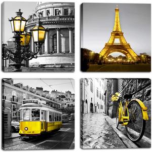YMYXMC33 Decor Bedroom Paris Eiffel Tower Wall Art Canvas Print Black and White Wall Art Decoration Living Room 16x16 inch x4 Panel