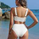 ANRABESS Women Two Piece Bikini Sets High Waist Square Neck Swimsuits Ribbed Textured Comfy Bathing SuitsBeach Swim Wear (White, M)