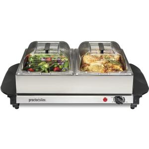 Proctor Silex Buffet Server & Food Warmer, Adjustable Heat, for Parties, Holidays and Entertaining, Two 2.5 Quart Oven-Safe Chafing Dish Set, Stainless Steel