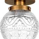 Small Semi Flush Mount Ceiling Light, Modern Globe Clear Glass Ceiling Light Fixture, Vintage Brass Gold Hallway Light Fixtures for Kitchen, Entryway, Bathroom, Closet