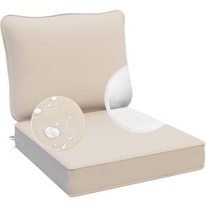 AAAAAcessories Outdoor Deep Seat Cushions for Patio Furniture, Waterproof Replacement Patio Chair Cushions, 24 x 24 x 5 Inch, Light Beige