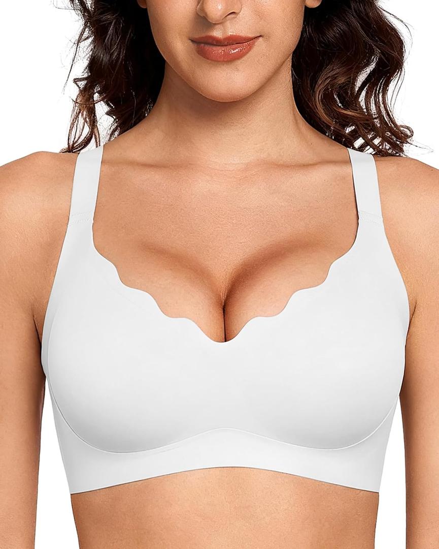 Gailife Scalloped Lift Bras Women Soft Jelly Push Up Wireless Bra Supportive V Neck No Underwire Seamless Tshirt Bralettes (White, S)