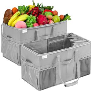 Extra Large Utility Tote Bag, 2 Pack Reusable Grocery Bags Heavy Duty, Sturdy Structured Tote Bag with Pockets & Handles, Foldable Shopping Bags for Groceries, Collapsible Totes with Lids 22x11.5x13in