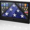 Flag Case for Burial Flag with Drawer Solid Wood Military Flag Display Case for 5'x9.5' Flag, Memorial Flag Holder for Home, School, or Government Use, for Badges Medals (Black)