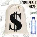 6 Pcs Large 11.8 x 15.7 Inches Money Bag Prop Canvas Drawstring Money Bag Dollar Sign Carrying Sack for Bank Robber Pirate Cowboy Cosplay Theme Halloween Party Favors(White)