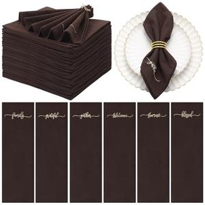 12 Pack Thanksgiving Cloth Napkins Bulk Embroidered Christmas Cloth Napkins Holiday Table Decorations Xmas Party Gifts for Dinners Parties(Brown)