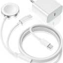 Apple Watch Charger,Upgraded 2-in-1 USB C Fast iPhone Watch [Apple MFi Certified] 6FT Magnetic Charging Cable with 15W Wall Charger Block for iWatch Series SE/8/7/6/5/4/3/2/1&iPhone 14 (White)