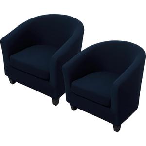 WOMACO 2 Pieces Club Chair Slipcover Printed Stretch Armchair Tub Round Barrel Swivel Chair Covers withc Cushion Cover Elastic Bottom Sofa Furniture Protector for Tullsta (2, Navy)