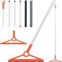 MAVRIZ Air Broom with Removable Rubber Strip and Broom Bristle, Squeegee Broom for Indoor Cleaning, Multifunctional Floor Squeegee for Dust, Hair, Liquids (Orange)