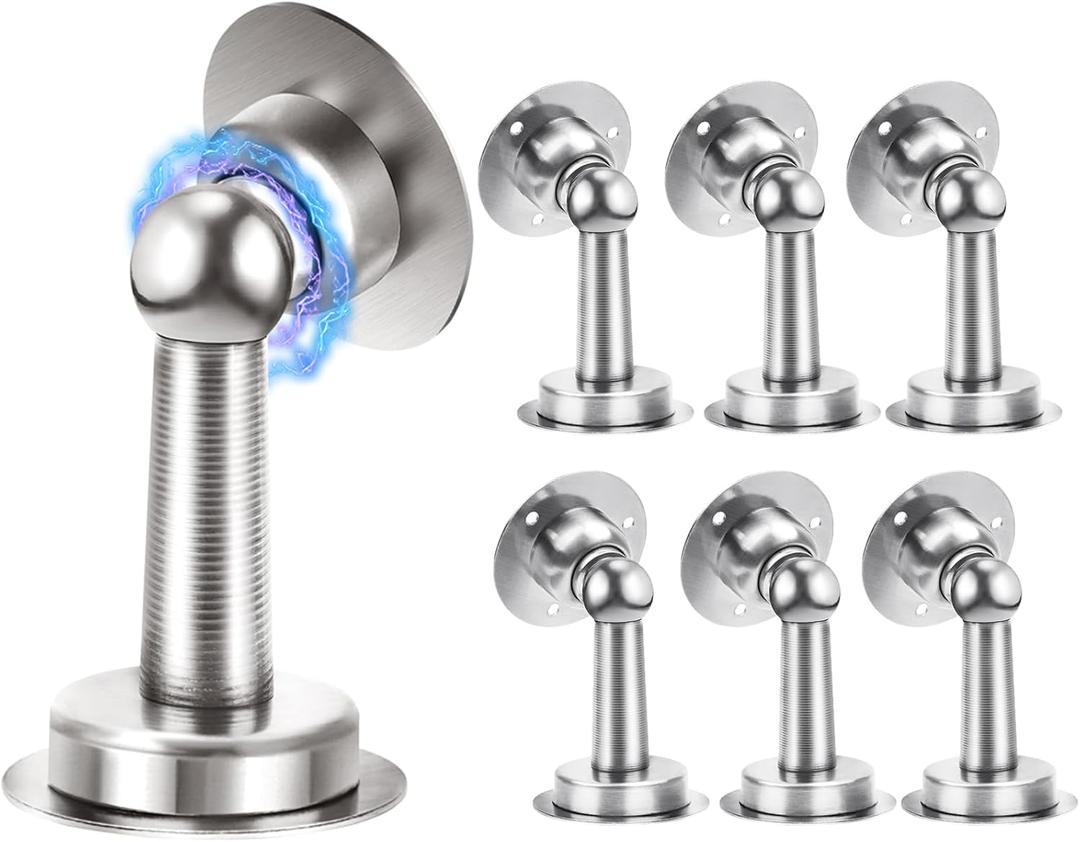 6 Pack Magnetic Door Stopper, COCIVIVRE Magnet Door Stop Stainless Steel for Wall and Floor Mounting, No Drilling Doorstop with Adhesive Tape Hold Your Door Open, Silver