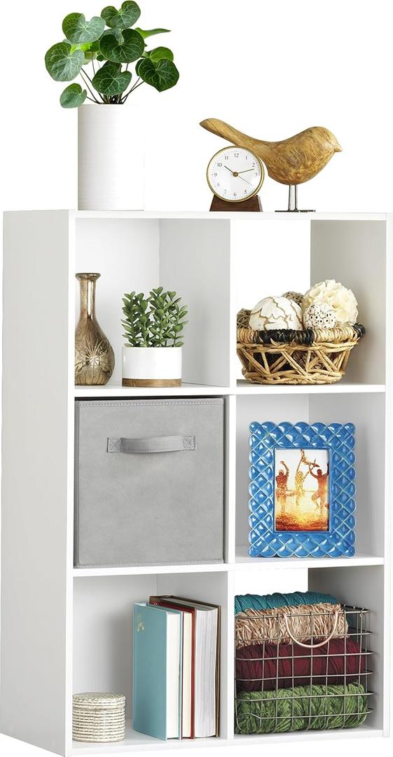 Whitmor 6 Cube Bookcase, 3 Tier Stackable MDF Bookself, Open Storage Display Organizer, Storage Cabinet for Living Room, Bedroom, Home, Office, 23.7" L x 11.7" W x 35.2" H, White