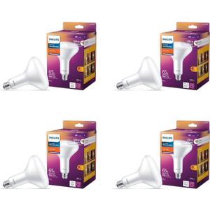 PHILIPS LED 65W BR40 4-Pack Ultra Definition Soft White (2700K) 800 Lumen (10W = 65W) Dimmable Frosted Flicker-Free Light Bulbs