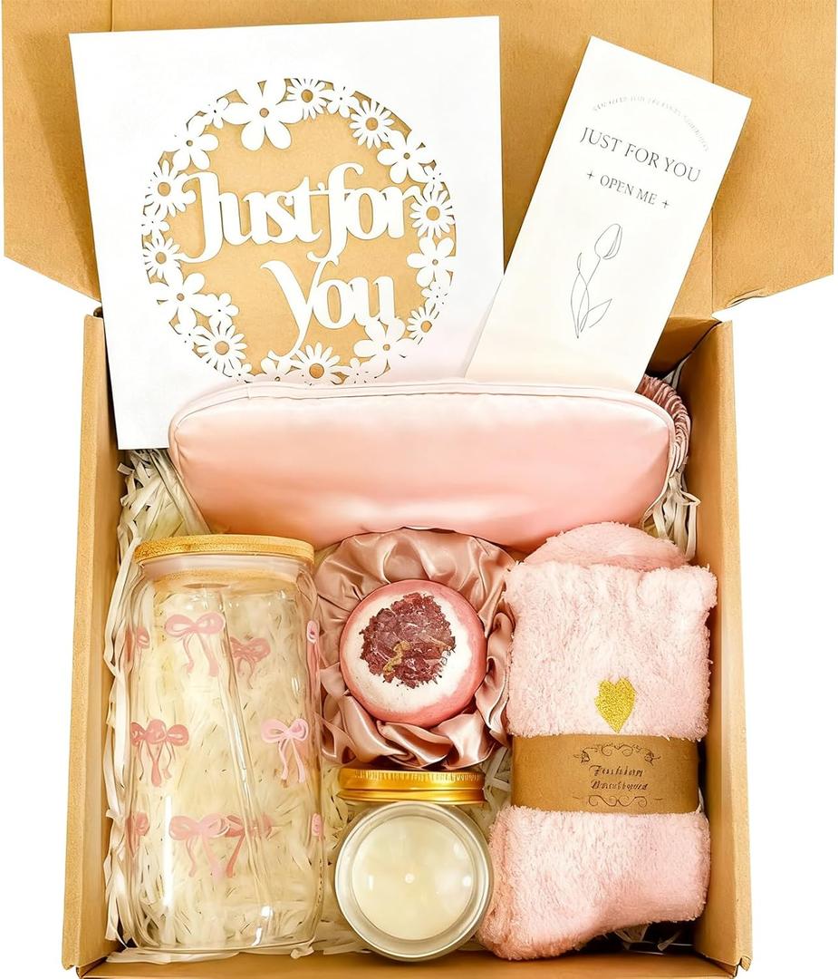 Self Care Gifts for Women, Teen Girl Gifts Trendy Stuff, Birthday Valentines Day Gift Box Set for Best Friend, Sister, Daughter, Friends - Pink