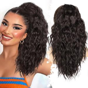 Isaic Ponytail Extension 18 Inch Claw Clip in Ponytail Extensions Black Brown Fake Synthetic Hairpiece for Women Layered Pony Tails Hair Extensions