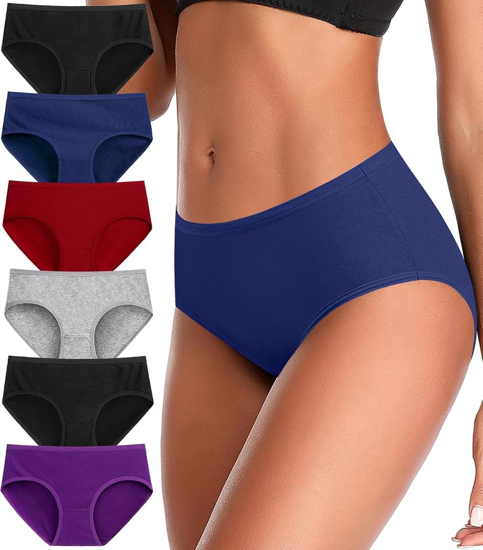 ASIMOON Tummy Control High Waisted Underwear for Women Cotton Plus Size Full Coverage Panties Ladies Briefs (Large, Low Rise-6 Pack)