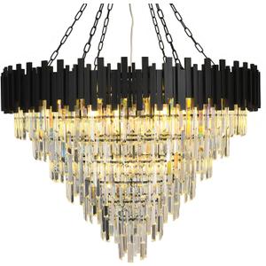 Large Round Crystal Chandelier,7-Tier Contemporary Modern Black K9 Crystal Chandeliers for Living Room,Round Ceiling Light for Entryway, Dining Room, (D40in-27 Lights)
