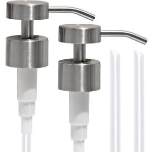 Soap Dispenser Pump | Stainless Steel Replacement | Durable, Rustproof | for Glass & Plastic Bottles with 28mm 28/400 Thread - 2 Pack (Brushed Silver)
